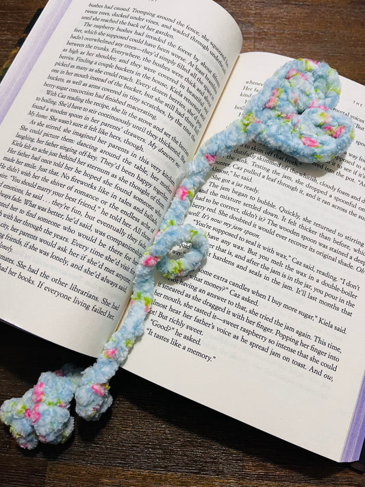 Spring Floral Blue Heart Bookmark