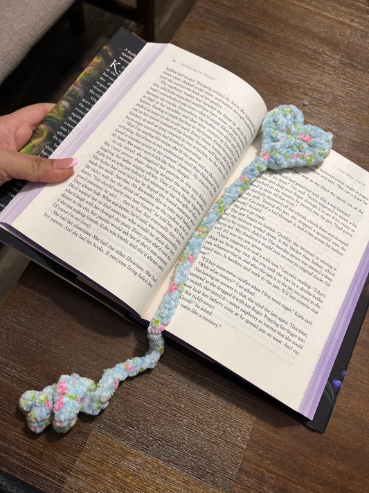 Spring Floral Blue Heart Bookmark